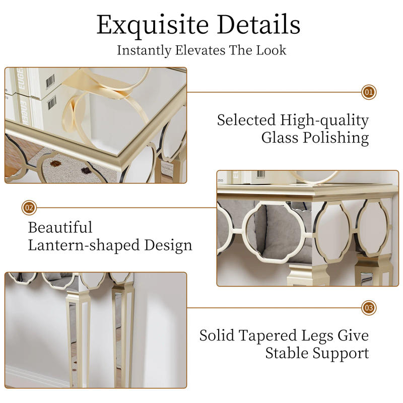 Description Picture 3 of item48'' Console Table Rectangular Silver Mirrored Entryway Table with Gold Rim Decor