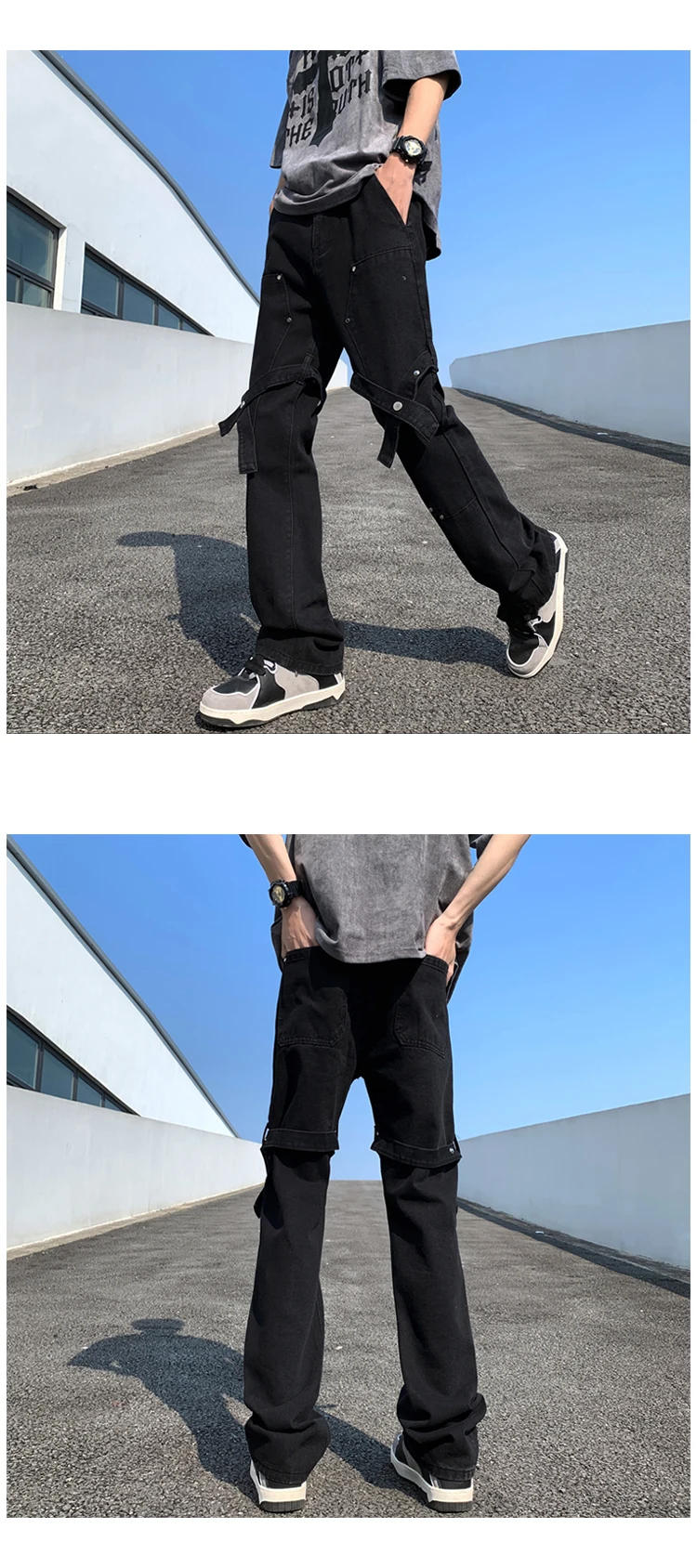 Description Picture 5 of item2024 Summer Men's Fashion Long Cargo Denim Pants Male High Street Loose Trousers Mens New Print Pockets Straight Jeans F159