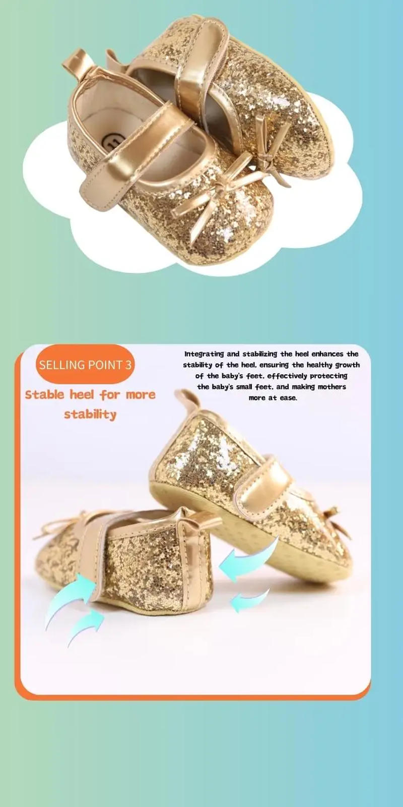 Description Picture 4 of itemNew baby toddler shoes sequin Korean casual fashion front shoes anti-drop shoes ins