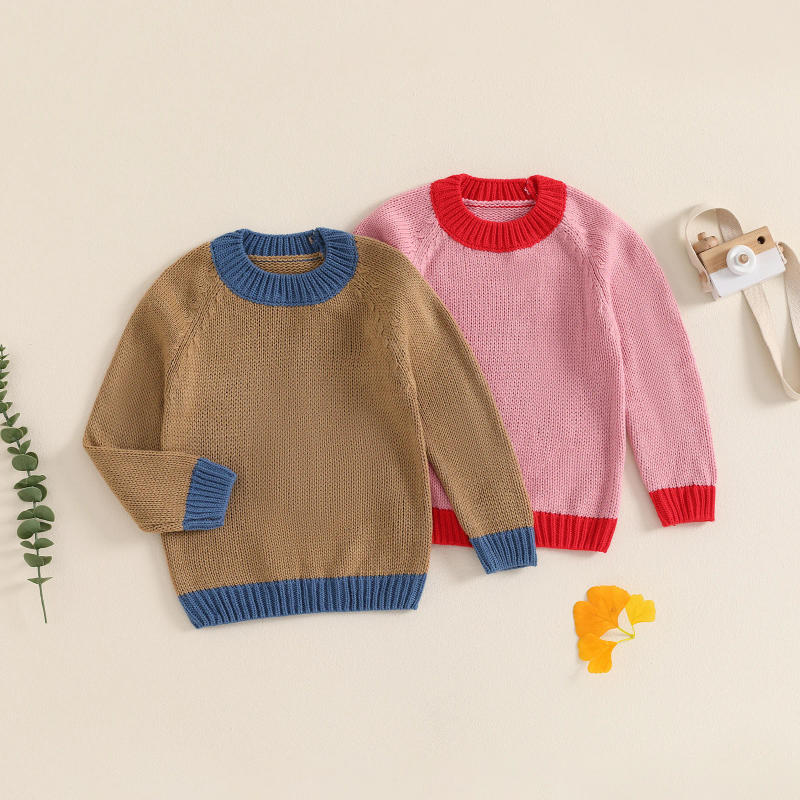 Description Picture 2 of itemFall Winter Knitted Baby Sweater for Girls Boys Clothes Soft Long Sleeve Contrast Color Crochet Pullover Tops Infant Jumpers