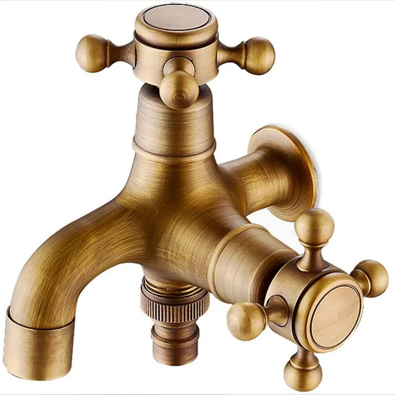 Description Picture 3 of itemBrass Bathroom Sink Faucets Washing Machine Mop Pool Faucet 2 Switches 2 Water Outlets Bathtub Garden Antique Style