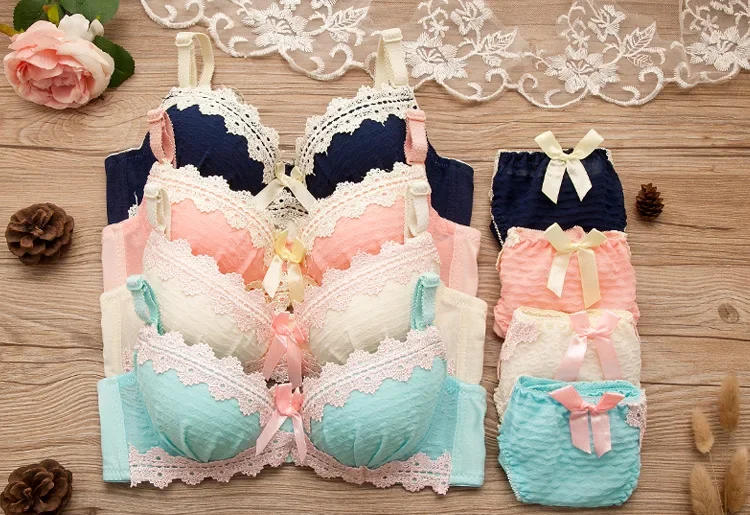 Description Picture 3 of itemVintage Girls Bra Set Sexy Thin Bras Pantys Women Seamless Brassiere Low Wasit Fitness Underwear Set Adjustable Plaid Lingeries