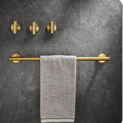 Brushed Gold Bathroom Accessories Set Complete Hardware Kit with Wall-Mounted Towel Bar Toilet Paper Holder and Robe Hook