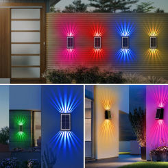 Solar Fence Lights Wall lamp Outdoor Waterproof Solar Wall Light For Garden Decor Yard Flood Light 5V Golden+RGB Up & Down
