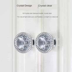 Non-perforated Wardrobe Door Handle Single Crystal Round Drawer Handle Glass Door Adhesive Non-marking Refrigerator Suction Cup