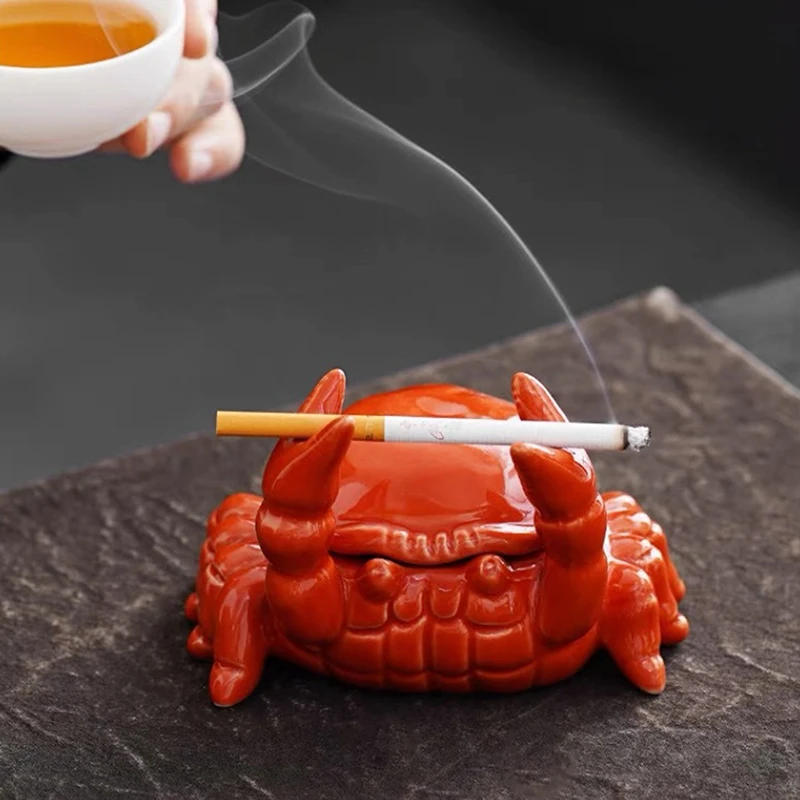 Description Picture 5 of itemCute Crab Ashtray With Lid Anti Fly Ash Ceramic Cigar Ashtray Ornaments Living Room Home Decoration Art Gift