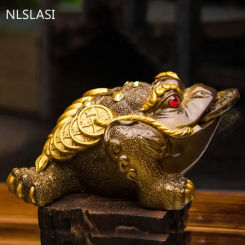 1 PCS Resin Color-Changing Tea Pet Toad Figurine Frog Statue with Coin Ornament Boutique Tea Table Decoration Accessories Crafts