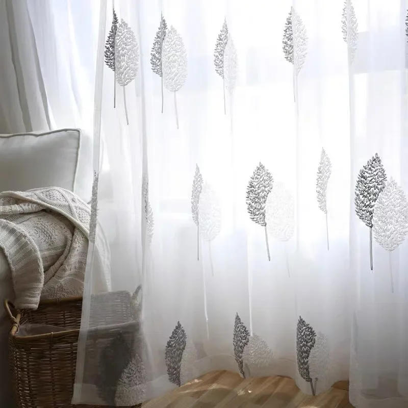 Description Picture 3 of item1PC Tree White Sheer Tulle Curtains for Living Room Balcony Bedroom Translucent Modern Embroidered Curtain Gauze Window Screen
