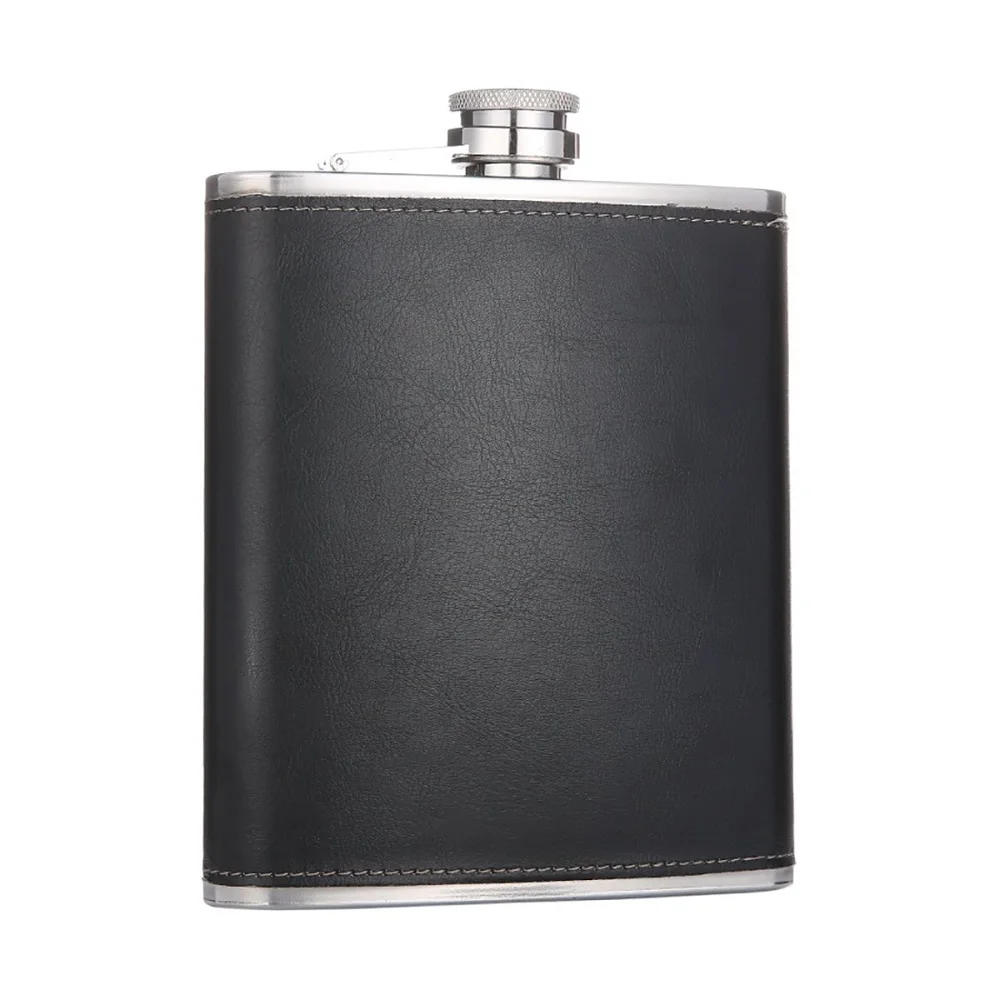 Description Picture 2 of item18 oz Black Leather Wrap Whisky Flagon Stainless Steel Hip Flask Alcohol Wine Pot Large Capacity Bottle Vodka Liquor 500ML