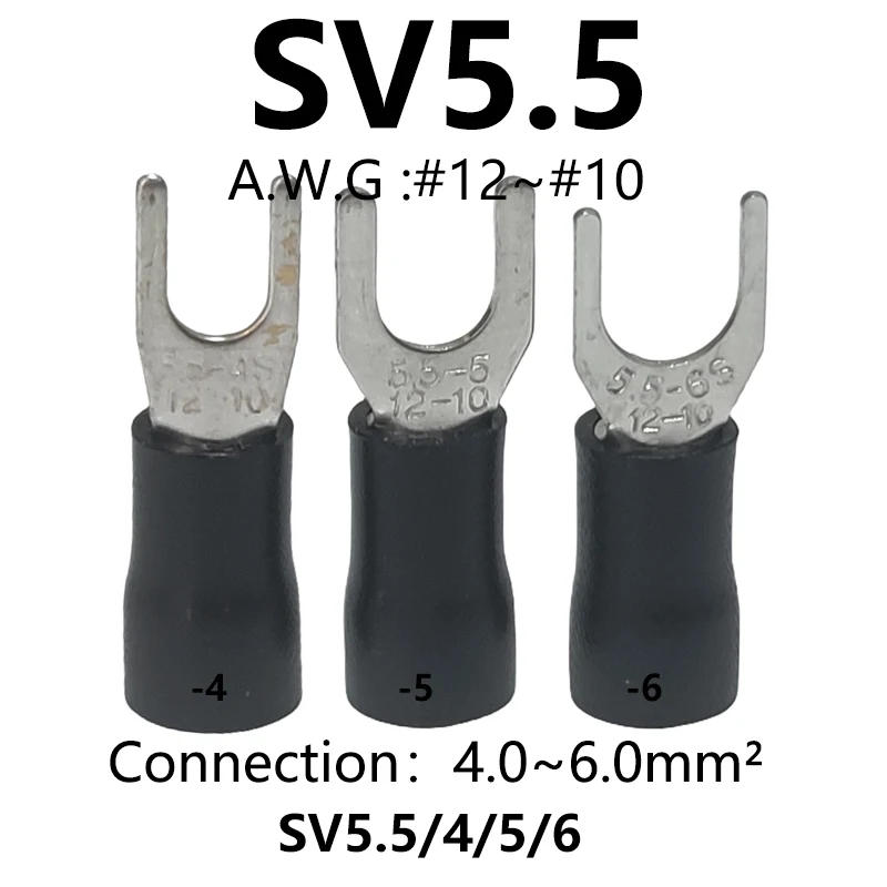 Description Picture 3 of itemInsulated Cable Lug, SV5.5-4, 5, 6, Terminal End Block, Crimping, G.#12-10, 4.0-6.0mm ², 10Pcs