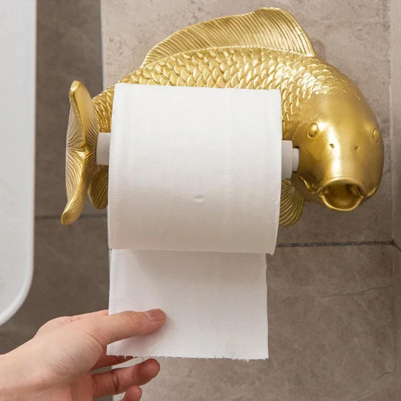 Description Picture 5 of itemKoi Statue Fish Craft Toilet Paper Holder Towel Rack Wall Hanging Bathroom Household Toilet Paper Rack Free Punching Decoration