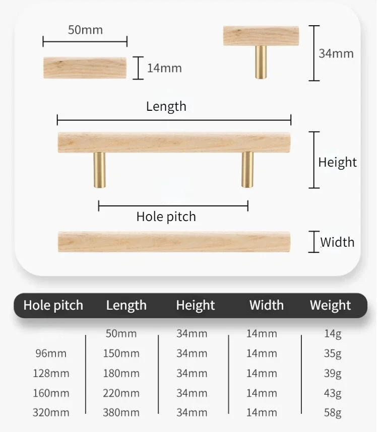 Description Picture 2 of itemNatural Walnut + Brass Furniture Handle Kitchen Cabinet Door Handles Drawer Pulls Wooden Long Handles for Furniture Hardware