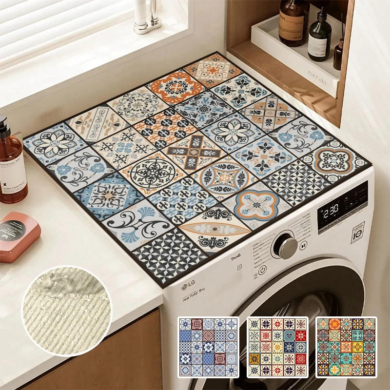 Description Picture 4 of itemWaterproof Washing Machine Dust Cover Oven Microwave Refrigerator Fridge Top Protector Mat Coffee Drain Pad Table Placemat