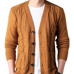 New Men's Winter Coarse Spinning Rod Needle Diamond Grid Thick Cardigan Jacquard Personalized Sweater Knitwear Coat