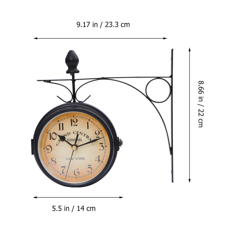 Description Picture 5 of itemDouble Sided Train Station Waterproof Wall Clock Retro Wrought Iron Wall Clock Garden Silent Wall Clock timer Decoration