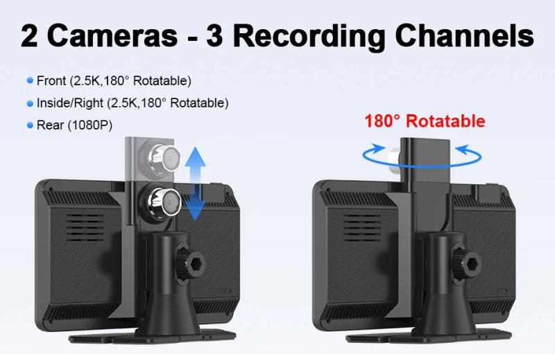 Description Picture 4 of item7 inch 350° Rotation Lens Dash Cam Carplay & Android Auto Car DVR Drive Video Recorder Stream Dashcam Rear View Camera BT FM AUX