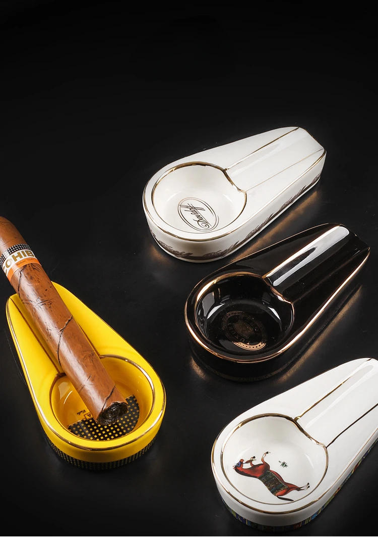 Description Picture 2 of itemCigar Ashtray Ceramic Painted Portable Cigar Ashtray Cigar Accessories Smoking Accessories