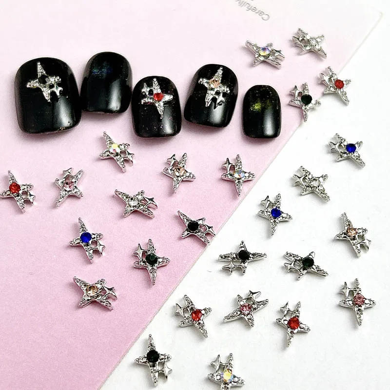 Description Picture 3 of item10pcs Alloy Four-pointed Star Heart Nail Art Charms Fashion Rhinestones Silver Star Nail Art Decorations DIY Accessories