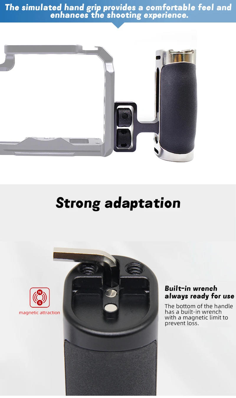Description Picture 6 of itemSide Handle for 1/4"-20 Threaded Holes Lightweight Portable Camera Cage Grip for Sony for DSLR with Cold Shoe