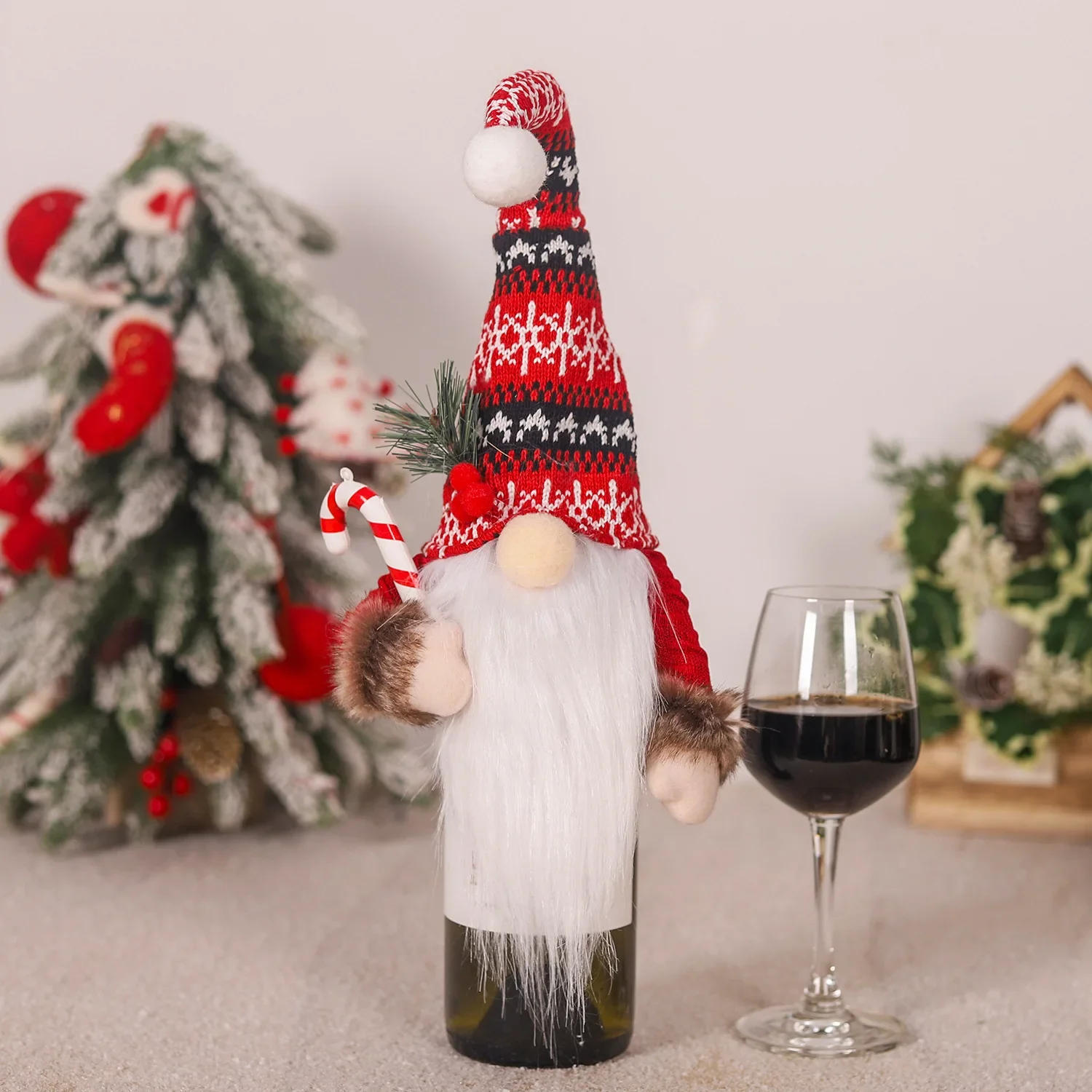 Description Picture 5 of itemChristmas Wine Bottle Cover Dwarf Doll Christmas Knitted Doll Woven Wine Bottle Bags for Christmas Party Dinner Table Decoration