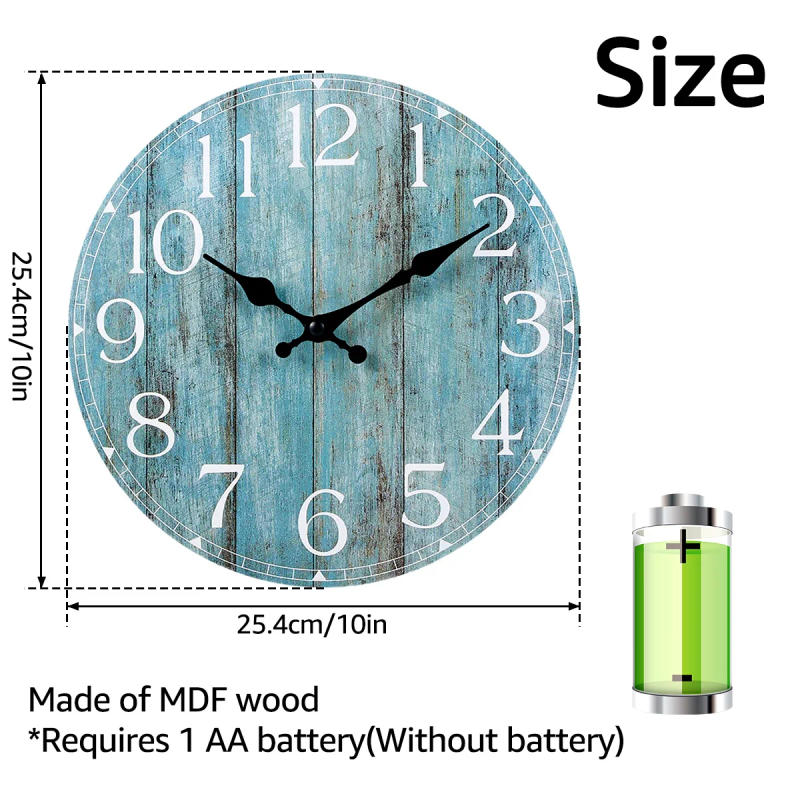 Description Picture 3 of itemWall Clock Kit Wooden Hanging Clock 10inch Silent Non-Ticking Clock Decor Retro Round Battery Operated Hanging Clock For Home