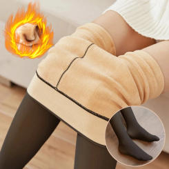 Women Winter Warm Tights High Waist Elasticity Fleece Stockings Skin Effect Lamb Pantyhose Sexy Black Translucent Thermal Tights