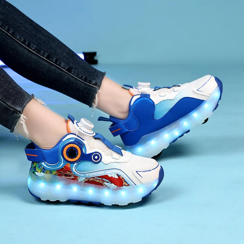 Description Picture 5 of itemChildren's Four Wheel Luminous Sports Shoes LED Light Roller Skating Shoes Boys and Girls USB Charging Training Shoes for Kids