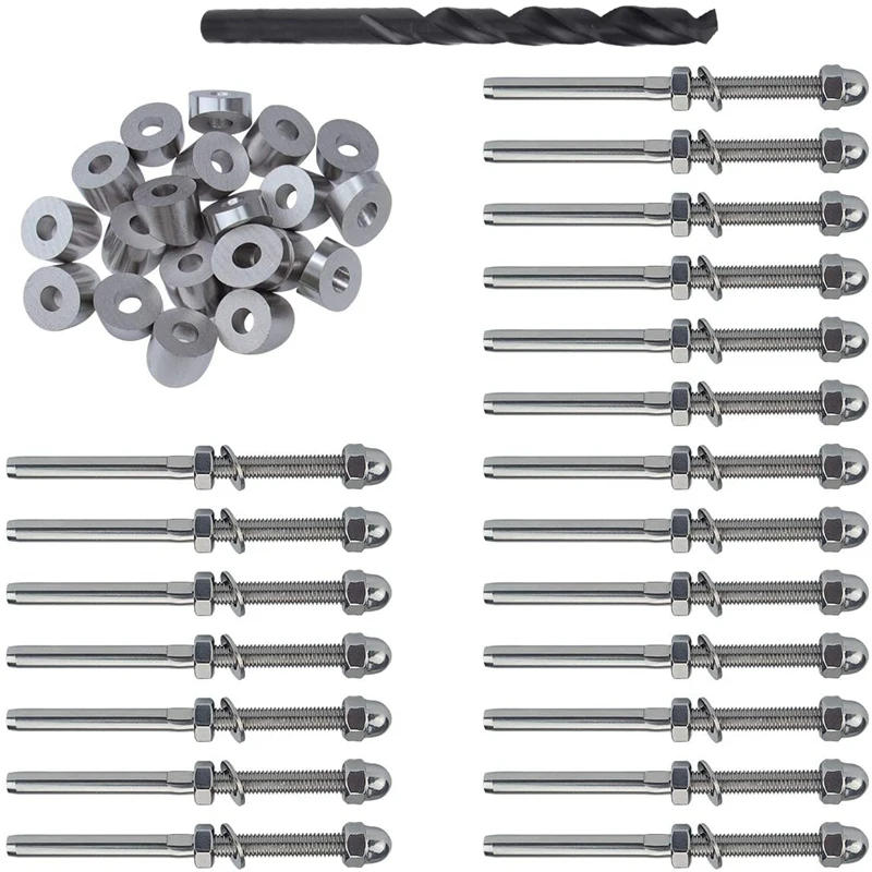 Description Picture 2 of item20 Pairs 1/8 Inch Cable Railing Kits 30 Degree Beveled Washer Threaded Stud Tension End Fitting Terminal For Decking
