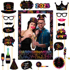 2025 Happy New Year Paper Glasses Photo Frame Photo Booth Props Family Eve Party Decorations Christmas Party Photobooth Supplies