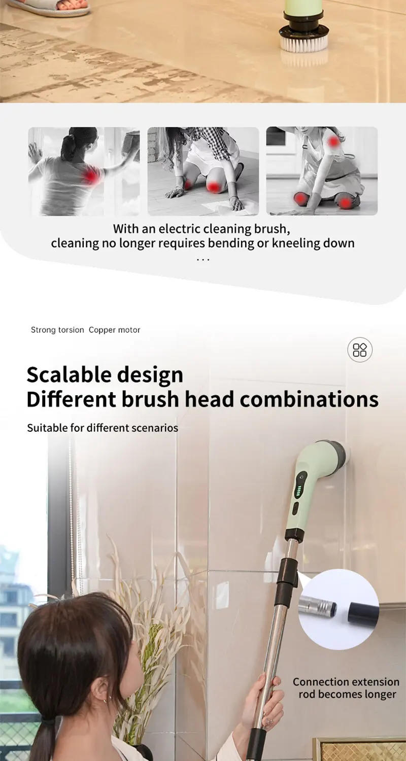 Description Picture 6 of itemElectric Cleaning Brush2-gear Cordless Rotary Floor Scrubber Wireless with Adjustable Extension Handle Perfect for Home Kitchen