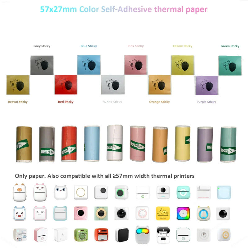 Description Picture 2 of itemMini Printer Thermal Paper Colorful Label Sticker Self-adhesive Thermal Printing Paper Inkless Printing Photo Picture 57x25mm