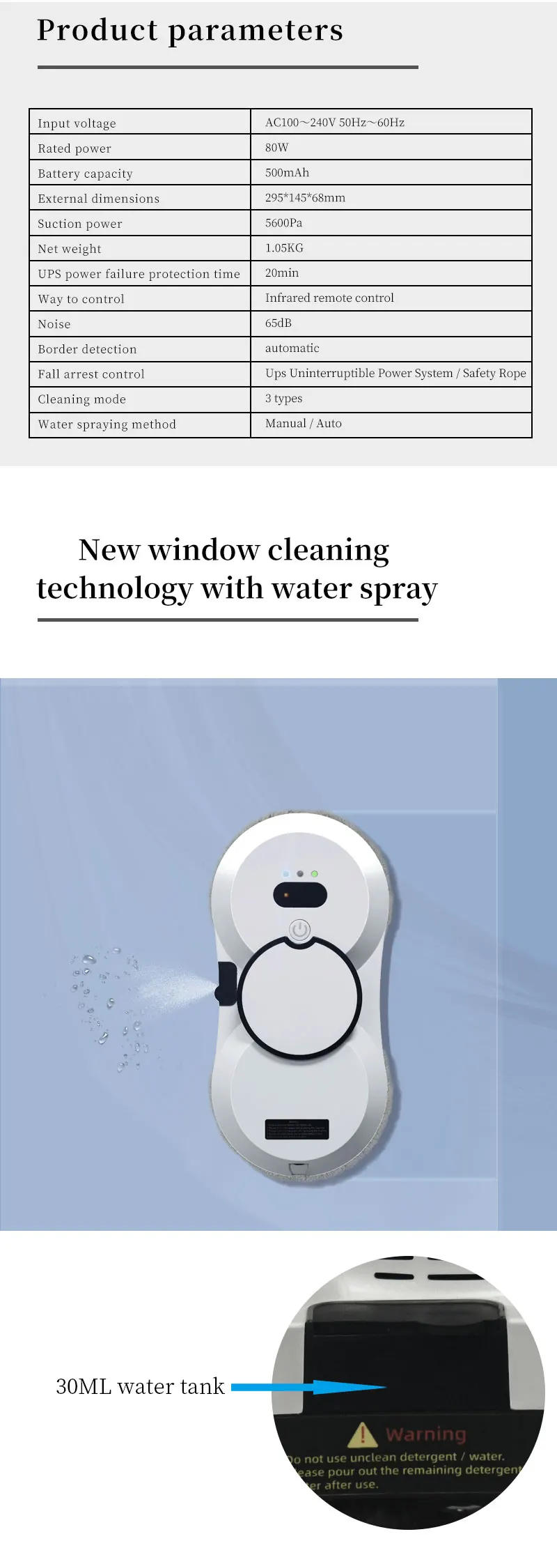 Description Picture 3 of itemWater Spray Window Cleaning Robot High Suction Smart Electric Window Cleaner Double-sided Glass Cleaning Robot Vacuum Cleaner