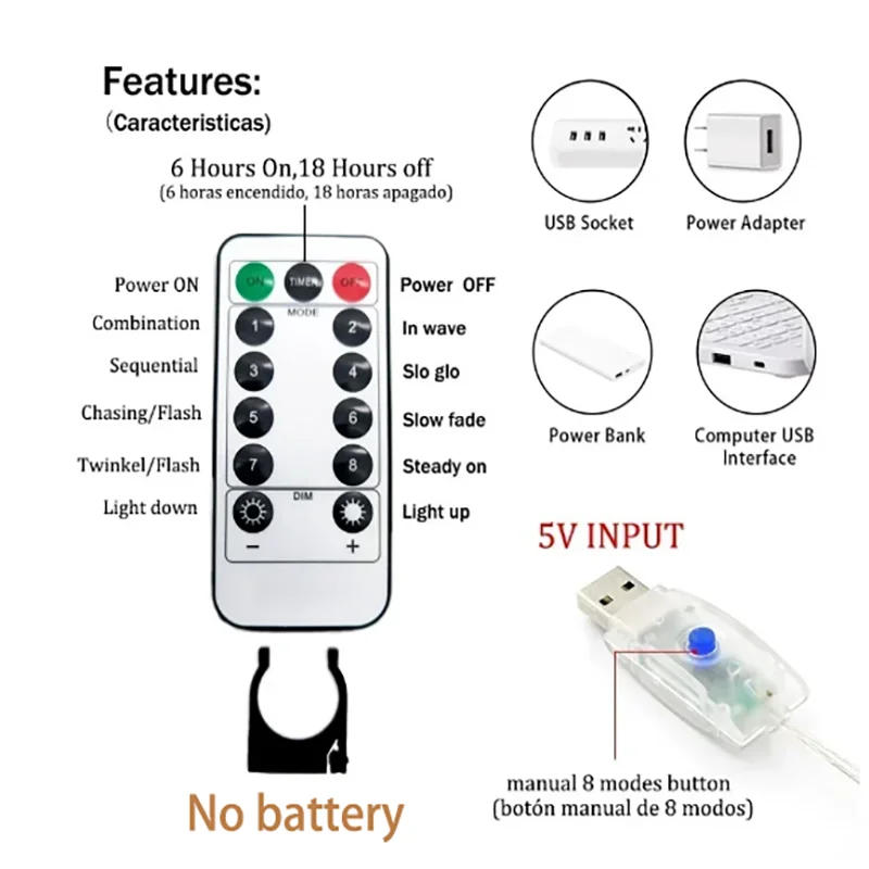 Description Picture 3 of itemLED Garland Curtain Lights 8 Modes USB Remote Control Fairy Lights String for Christmas Decor Home Wedding Holiday Party Lamp