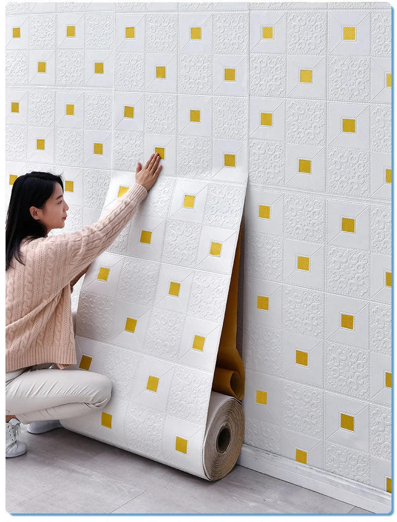 Description Picture 4 of item1/2/5/10m Self-adhesive Panels Wallpaper 3D Wall Stickers Tile Modern Home Decor Fion For Bedroom Living Room Kitchen TV Backdro