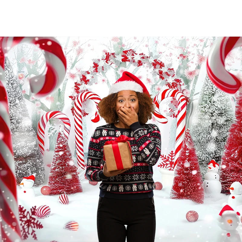 Description Picture 3 of itemBonvvie Christmas Photography Backdrops Candy Cane Xmas Bells Red and White Decoration Baby Photo Background Photo Studio Props