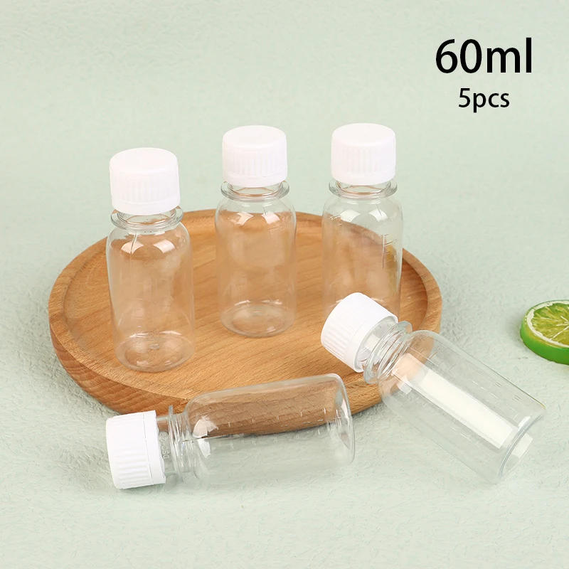 Description Picture 2 of itemNew 5Pcs 60ML Small Plastic Bottles Ginger Shot Bottles With Caps Mini Juice Bottles Reusable Liquid Bottle Container Leak Proof
