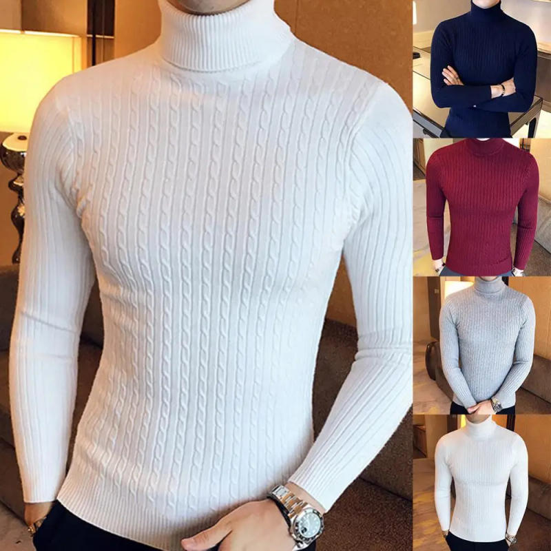 Description Picture 4 of itemBrand Men Turtleneck Sweaters and Pullovers 2023 New Fashion Knitted Sweater Winter Men Pullover Homme Wool Casual Solid Clothes