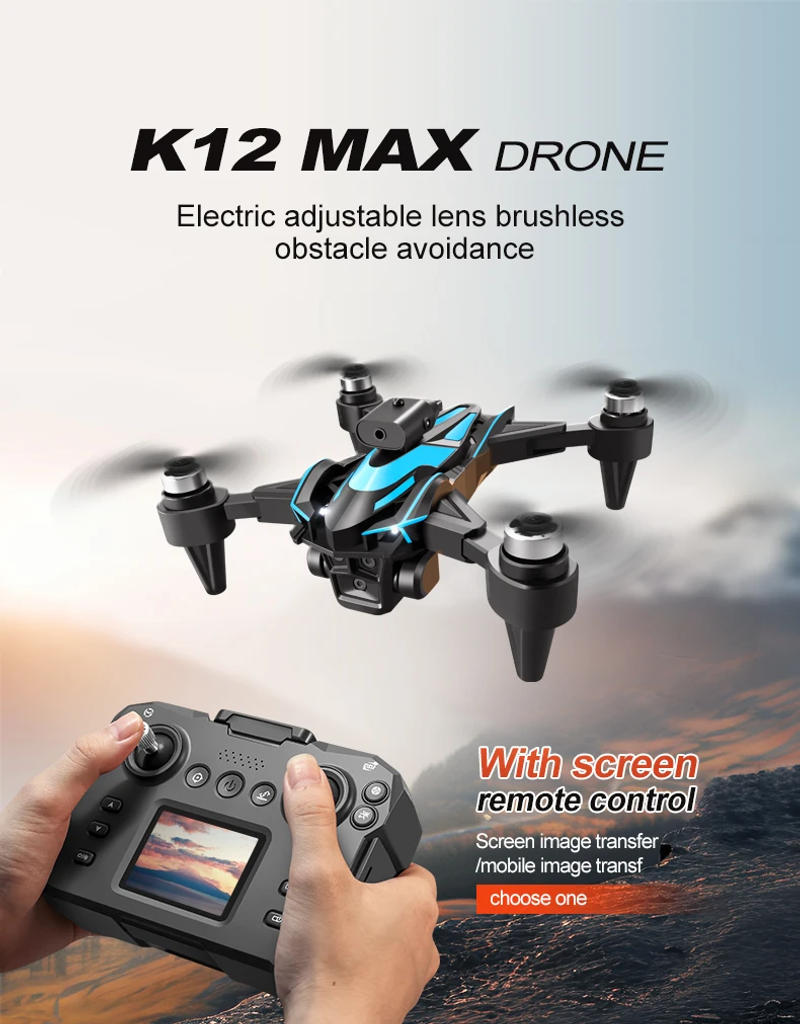 Description Picture 2 of itemK12max FPV Drone with Three HD Camera Liquid Crystal Display RC Quadcopter Brushless Motor Aerial Photography Optical Flow Dron