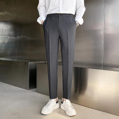 2023 Spring Summer Men's Casual Pants Suit Pant Slim Fit Work Elastic Waist Jogging Trousers Male Black Grey Plus Size 40 42