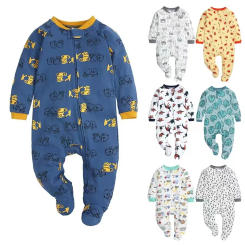 Baby clothes pajamas double-headed zipper jumpsuit newborn baby boys romper cotton romper infants baby coverall 3-18M feetcover