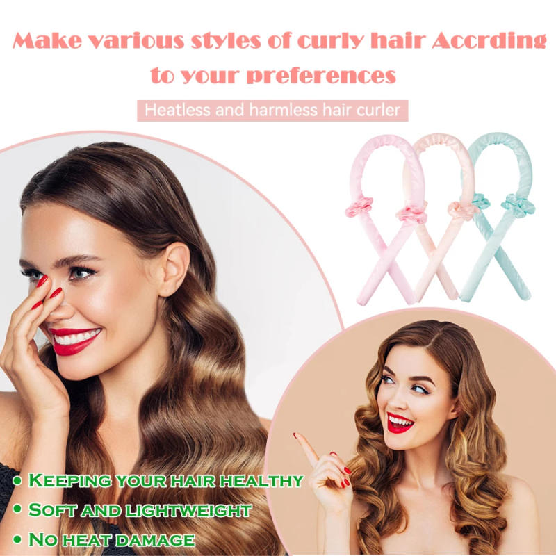 Description Picture 2 of itemHeatless Hair Curler Lazy Curlers Hair Rollers No Heat Heatless Curling Rod Headband For Long Hair Soft Silk Curl Ribbon Clip