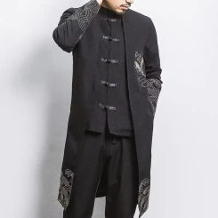 Trendy Vintage Chinese Style Spring Autumn Two-piece Suit Jacket Embroidered Illusion Crane Disque Chic Men's Outerwear