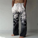 Casual Pants for Men's Loose Fitting Straight Leg Pants, Skull Print Casual Sports Pants