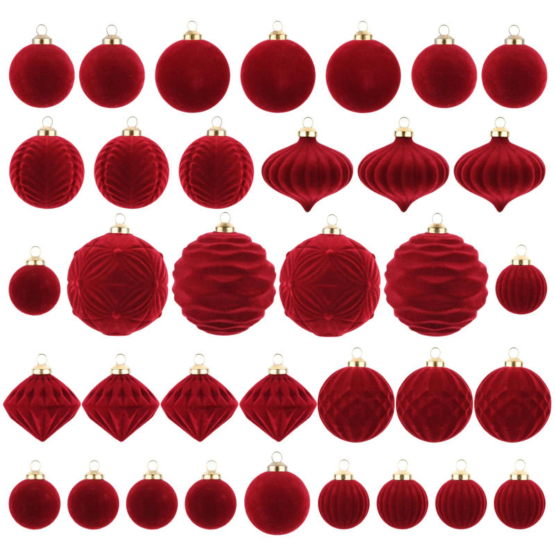 Description Picture 3 of item35Pc Velvet Christmas Tree Balls Ornaments Set Flocked Colorful Shatterproof Christmas Decor Hanging Ball for Xmas Party Wedding