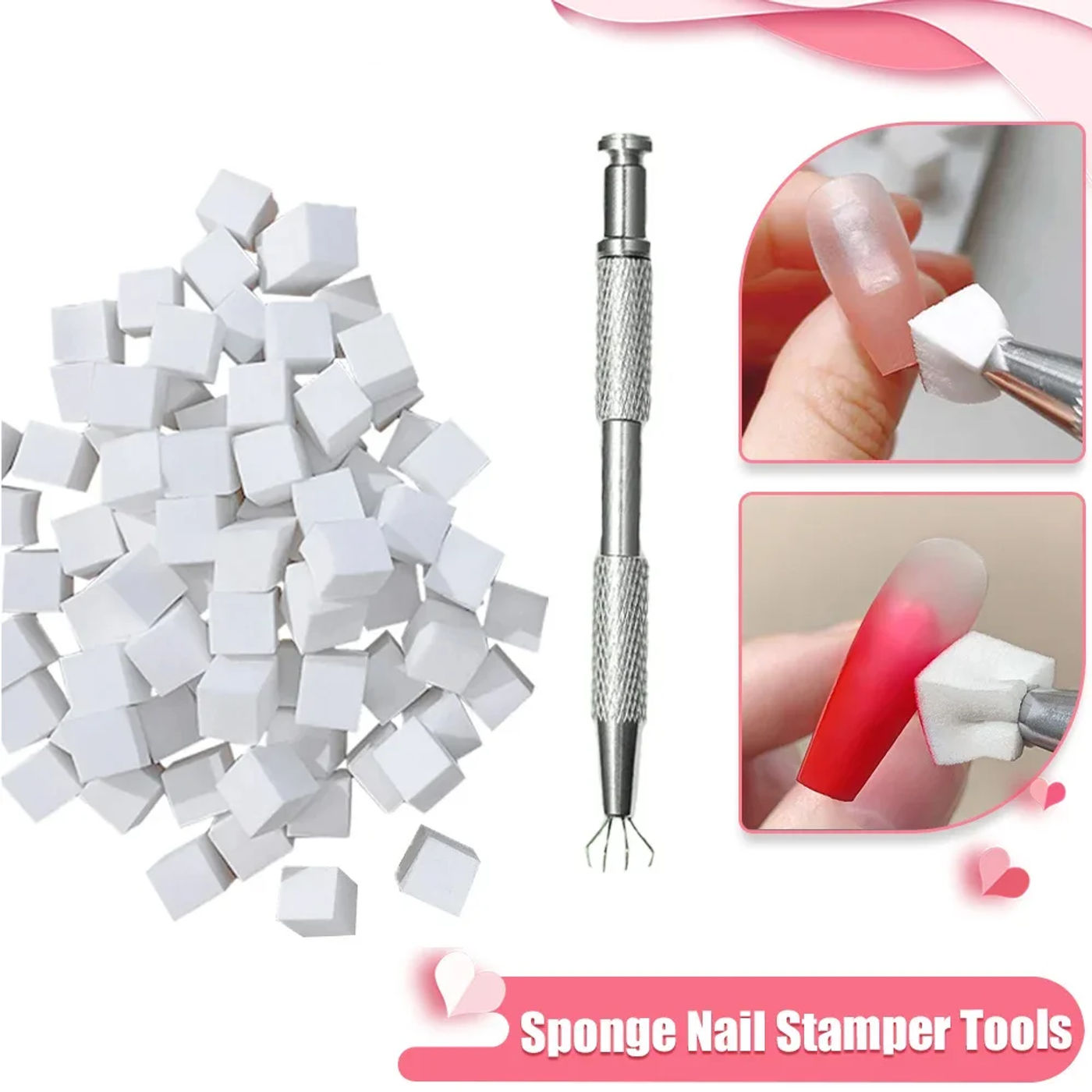 Description Picture 2 of itemLINMANDA 4-Claw Metal Grabber Reacher Tool Nail Sponge Reacher Grabber Pickup Tool 50Pcs White Mini Nail Sponges  Nail Art Tools