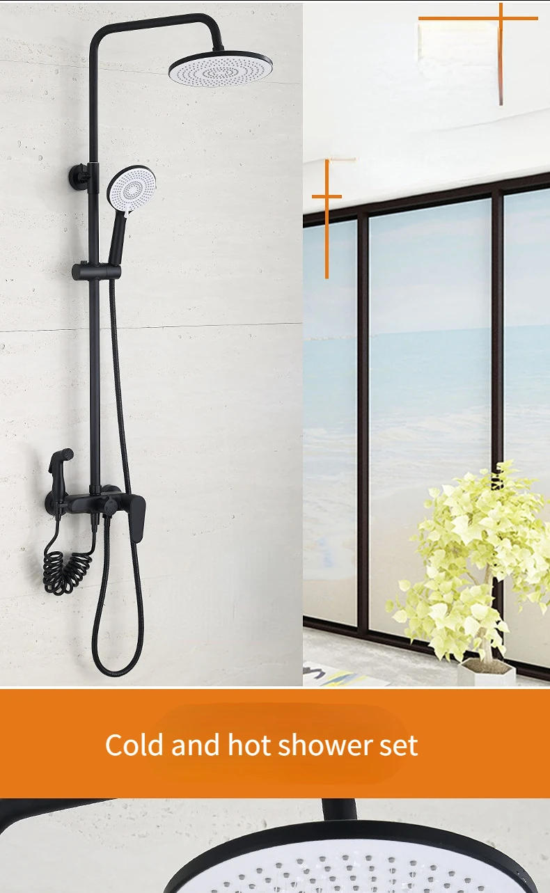 Description Picture 3 of itemMatte Black Shower System Set Full Copper Hot and Cold Mixing Valve Bathroom Faucet In-wall Multi-functional