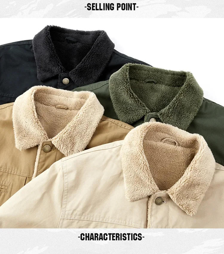 Description Picture 4 of itemWinter Men's Parkas Jackets 100% Cotton Coat Plus Fleece Thick Warm Men's Outdoor Jacket Military Casual Khaki Green Lamb Parkas