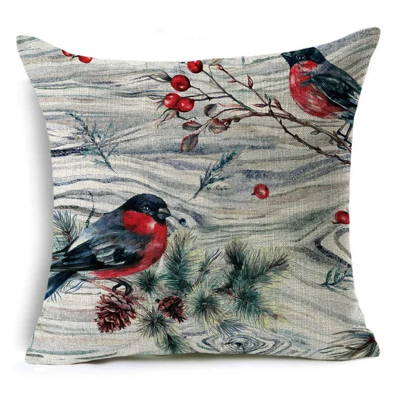 Description Picture 4 of item45*45CM Merry Christmas Cushion Cover Birds Garland Pillowcase Single Sided Print Polyester Sofa Pillow Case For Home Xmas Decor