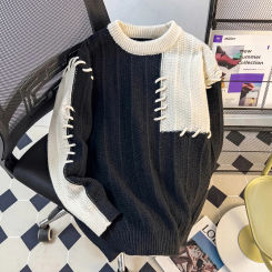 2024 Autumn Winter Men New O-neck Warm Sweater Top Male Casual Patchwork Pullover Tops Mens Round Neck Knitted Jumpers S193