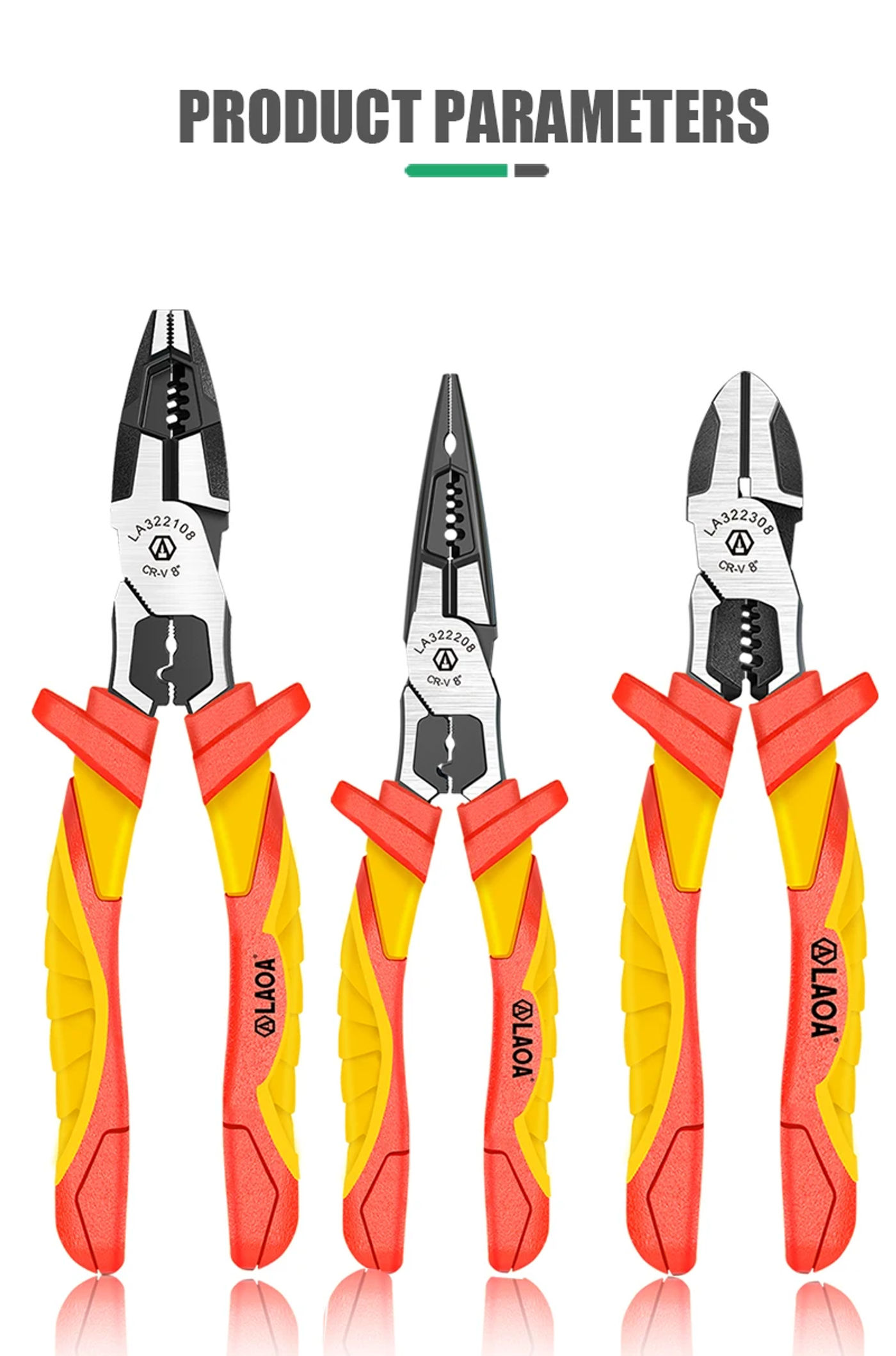 Description Picture 5 of itemLAOA Insulated Pliers Set Needle Nose Wire Cutters Crimping Cable Shearing Withstand Voltage 1000V